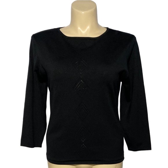 Pendleton XL Top Silk Blend Knit Pointelle Diamond Detail Portland Oregon Black - Picture 1 of 7